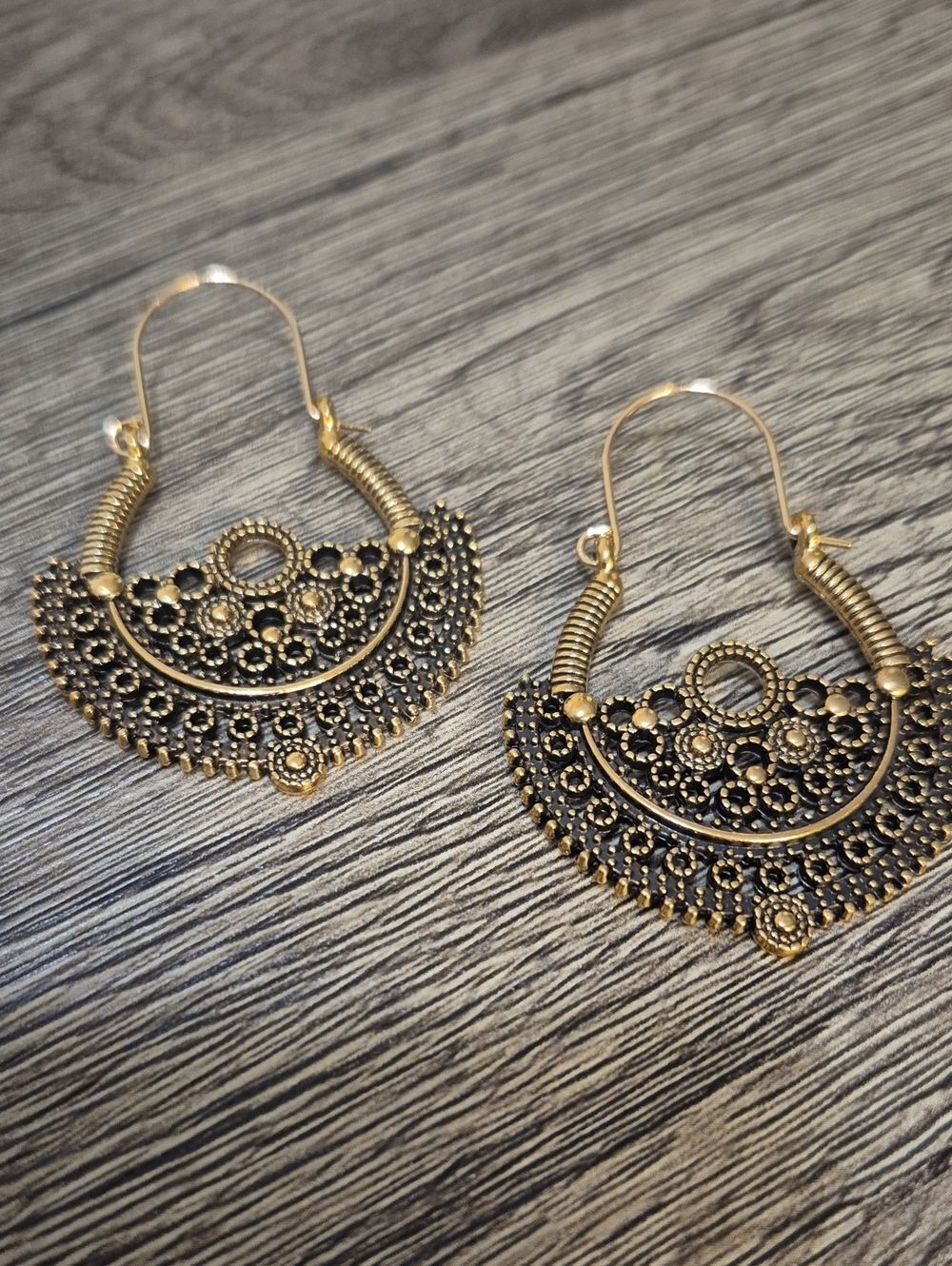Gold-Tone Filigree Crescent Hoop Earrings